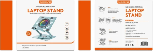 Xssive 360° Laptop Stand With Build-in RGB Cooling Fan XSS-STAND11 - Image 3